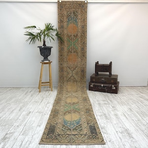 Stair rug, Handmade rug, Turkish rug, Vintage runner rug 2.2x12.7 ft, Runner rug, Hallway rug, Kitchen rug, Hallway Wool rug Boho rug