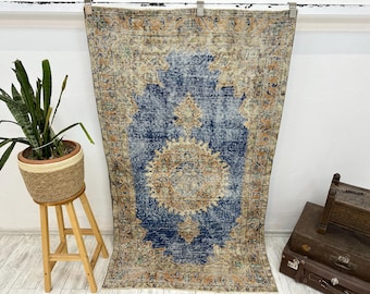 Tappeto turco vintage in lana, design Oushak, 3,6x6,3 piedi