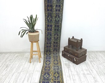 3x9 vintage runner, antique rug, turkish rug runner, faded rug, oushak runner, turkish rug, corridor rug, hallway rug, turkish rug 1.9x11.5,