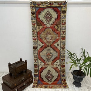Turkish  vintage  Runner Rug, 3x7.9 ft, Boho Kitchen Rug, Vintage Runner Rug,Kitchen Rug, Soft Rug, Oushak Rug, Runner Rug, Hallway Rug,