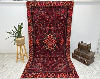 Turkish rug, Vintage rug, Handmade rug, Boho decor, Home decor rug, Floor rug, Organic wool rug, Oushak rug, Turkey rug 5.2 x 9.9 ft