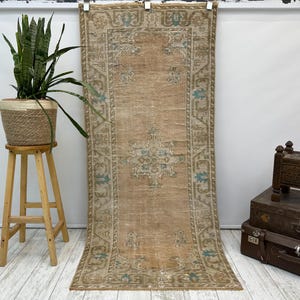 Turkish Rug, Vintage Rug, Area Rug, taspinar rug, Oushak rug, large Carpet, Orange Rug, Oriental rug, 2.8x6.3ft, designer rug, Pastel Rug,