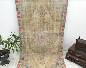 Turkish rug, Vintage rug, Handmade rug, Boho decor, Large rug, Floor rug, Organic wool rug, Oushak rug, Turkey rug 4.2 x 7.5 ft