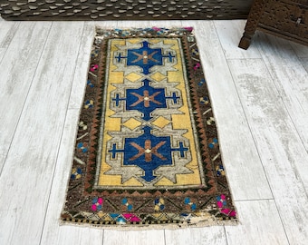 Small Turkish Rug, Vintage Bath Mat, Turkish mat rug, Turkish Doormat Rug, mini rug, Outdoor Mat, Small Vintage Rug 1.6x3, Boho Rug