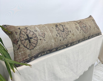 Extra Long Pillow Cover 12x48, Vintage Turkish Lumbar Pillow, Woven Cushion, Modern Rustic Decor