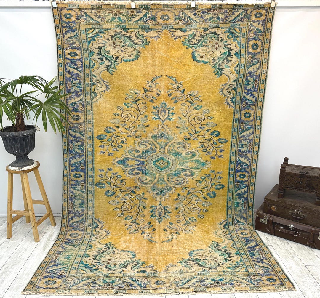 Oversize rug, Turkish rug, Area rug, Large rug, Vintage rug, Oushak rug, Living room rug, Bedroom rug, Wool rug, 6.2x9.3 feet,
