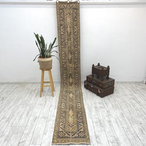 Hallway rug, Turkish runner Rug, Turkish handmade rug, Vintage runner rug, Handmade rug, Faded rug, Bohemian rug, Kitchen rug, 1.8 x 12.9 Ft