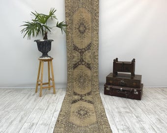 Turkish Runner Rug, 2.1x11.8 ft, Boho Rug, Vintage Rug, Vintage Runner Rug,Kitchen Rug, Soft Rug, Oushak Rug, Runner Rug, Hallway Rug