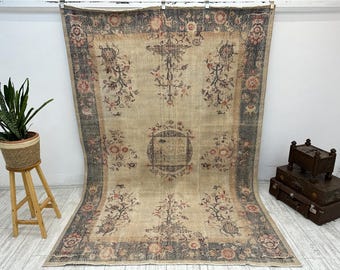 very different oversize  large rug, handmade rug, turkish rug, vintage rug, bohemian rug, turkoman rug, antique rug,wool rug, 6.6 x 9.5 Ft,