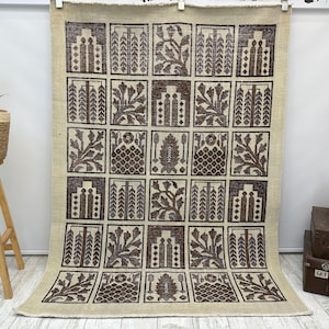 Vintage Turkish Oushak Rug | 4,5x6,3 ft | Neutral Beige Large Area Rug | Handwoven Anatolian Carpet