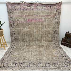 9x12 Turkish Rug, Vintage Rug 9x12, Oversize Rug, Large Area Rug, Handmade Wool Rug, Oushak Rug, 9x12 Rug, Faded Rug, Pink Rug, 8.2x 11.6 FT