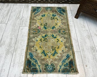 Small Turkish Rug, Vintage Bath Mat, Mini Oushak Rug, Turkish Doormat Rug, Entryway Decor, Outdoor Mat, Small Vintage Rug 1.6x2.9, Boho Rug