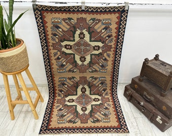 Vintage Beige Scandinavian Rug, 3.2x5.8ft,  Beige moroccan rug, Vintage rug, Turkish area rug, Saloon Rug, Ethnic rug, Nomadic rug, Wool rug