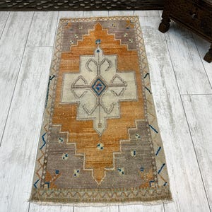 Handmade Wool Rug, Turkish Mini Rug, Vintage Mini Rug, Oushak Mini Rug, Mini Rug, Door Mat Rug, 1.7x3.5 Natural Rug,2x4 FT, Wool Door Mat,