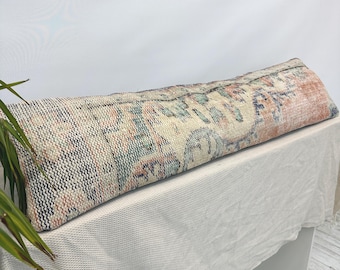 Extra lange Turkse kussenhoes (12x48 cm), lendenkussen in vintage tapijtstijl, boho bedkussen, handgemaakte wollen bankdecoratie