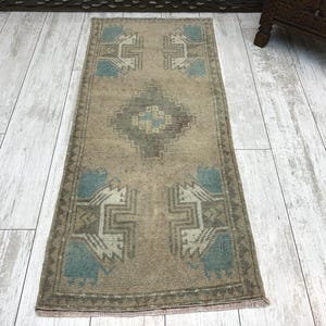 Turecki mini dywanik, mały dywanik vintage, mały dywanik Oushak, wyblakły dywanik, mata kuchenna, dywanik do sypialni, dywanik do prania, turecka wycieraczka, dywanik boho 1,6 x 3,6