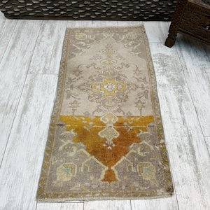 Small Turkish Rug, Vintage Bath Mat, Mini Oushak Rug, Turkish Doormat Rug, Entryway Decor, Outdoor Mat, Small Vintage Rug 1.6x3.2, Boho Rug