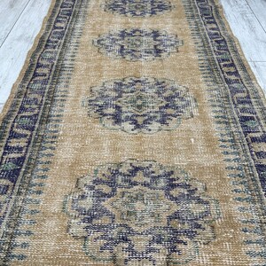 Handmade Turkish Hallway Runner Rug, Vintage Wool Carpet (2.8 x 10.1 Ft) image 7