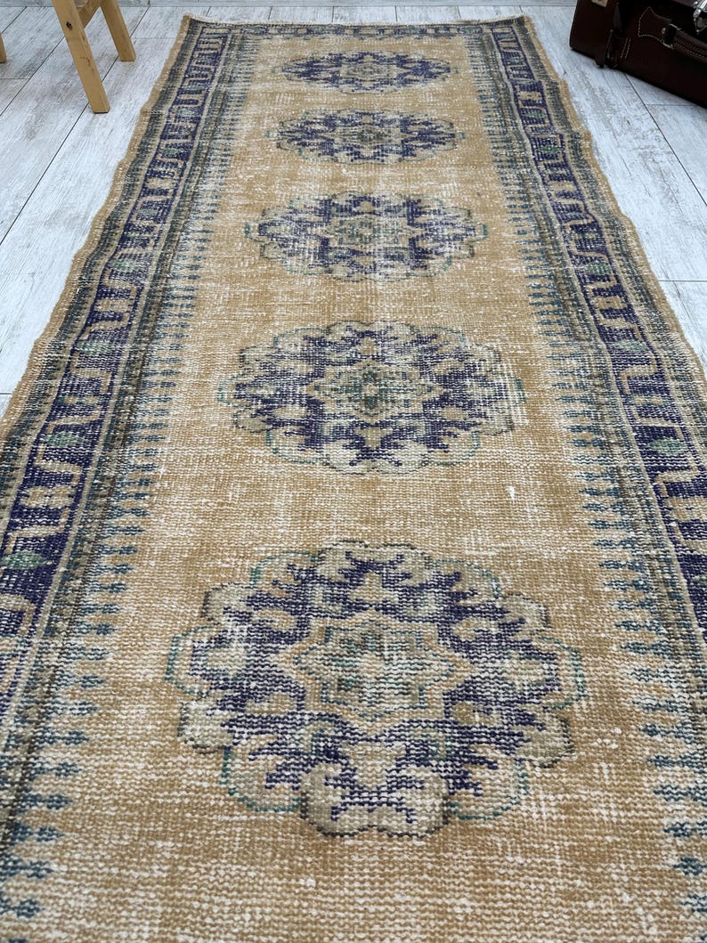 Handmade Turkish Hallway Runner Rug, Vintage Wool Carpet (2.8 x 10.1 Ft) image 7