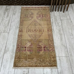 Small Turkish Rug, Vintage Bath Mat, Mini Oushak Rug, Turkish Doormat Rug, Entryway Decor, Outdoor Mat, Small Vintage Rug 1.6x3.4, Boho Rug