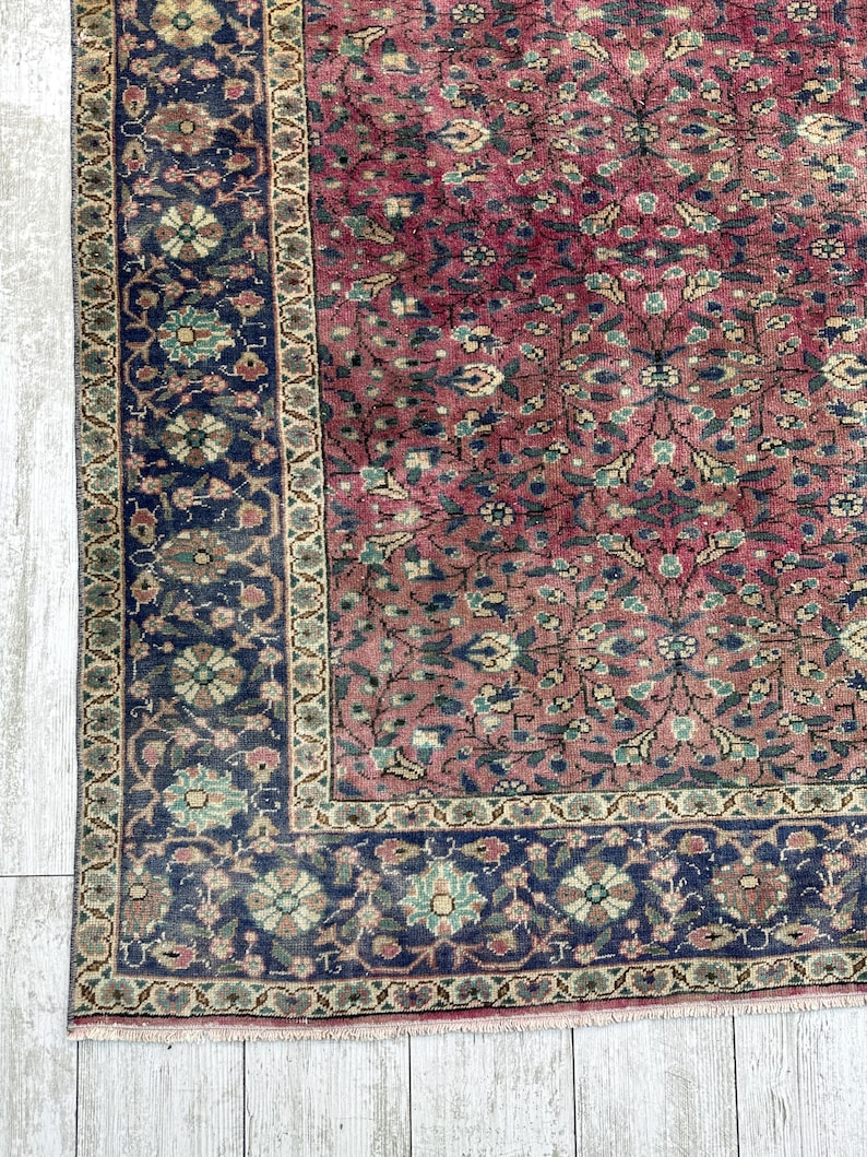 Turkish Area Rug, 6.4x9.7 ft, Geometric Scandinavian Decor Rug, Vintage Carpet, Oushak Rug, Hand Knotted Wool Anique Rug, Red Area Rug, image 3