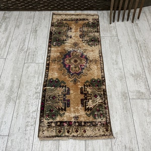 Pequeña alfombra vintage 1.5x3.8 pequeña alfombra turca, pequeña alfombra Oushak, pequeña alfombra hecha a mano, pequeña alfombra de decoración boho, alfombra de puerta, alfombra de baño turca