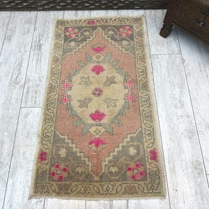 Handmade Wool Rug, Turkish Mini Rug, Vintage Mini Rug, Oushak Mini Rug, Mini Rug, Door Mat Rug, 1.7x3.1 Natural Rug,2x4 FT, Wool Door Mat,