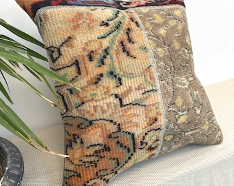 20x20 Kilim Pillow Cover • One-of-a-Kind Rug Textile • Soft Worn Patina • Neutral Earthy Boho Accent