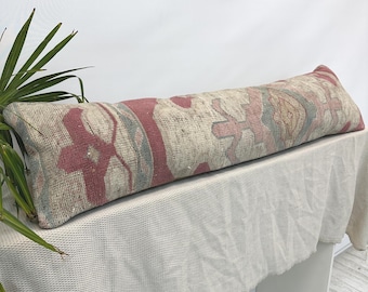 Decorative Lumbar Pillow Cover 12x48, Vintage Turkish Textile Cushion, Bench Pillow, Farmhouse Style