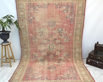 Pink rug Turkish Rug, Vintage Rug, Area Rug, Oushak rug, large Carpet, Pink Rug,Oriental rug, 6.5x10.2ft, designer rug, Oversize Rug,
