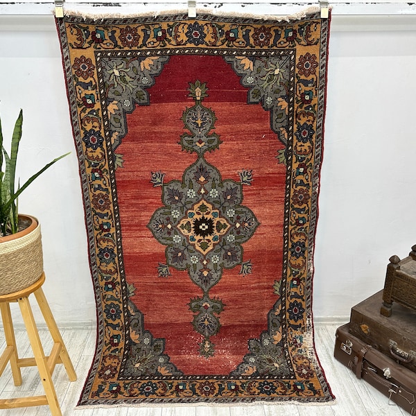 Amazing Turkish rug , 4 x 7  ft. kitchen Rug , 4x7 rug , Boho handmade area rug , aztec anatolian rug,vintage kitchen rug