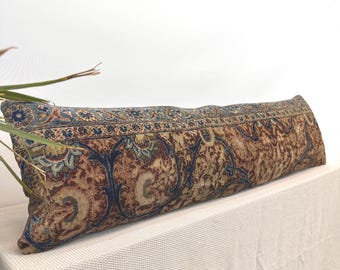 Vintage Kilim Lumbar Pillow 12x48 – Handwoven Turkish Cushion Cover, Boho Decor, Rustic Home Accent, Neutral Tones