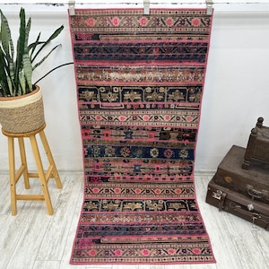 Vintage rug, Turkish rug, Wool rug, Bohemian rug, Boho decor, Oversize rug, Handmade rug, Livingroom rug, Home decor, 3 x 6.5 Ft