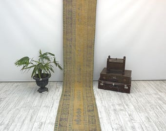 Turkish runner rug, Handmade rug, Vintage rug, Orange runner rug, Home decor, Oriental rug, Oushak decor, Hallway rug, 2.2 x 11.4 ft