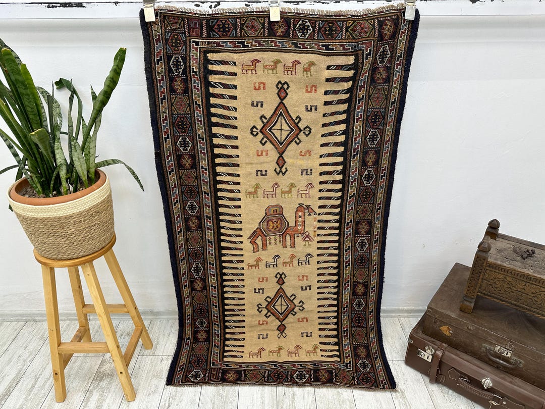 Camel Patterned Ethnic Rug , Bohemian Rug, Antique Rug, Funky Rug ...