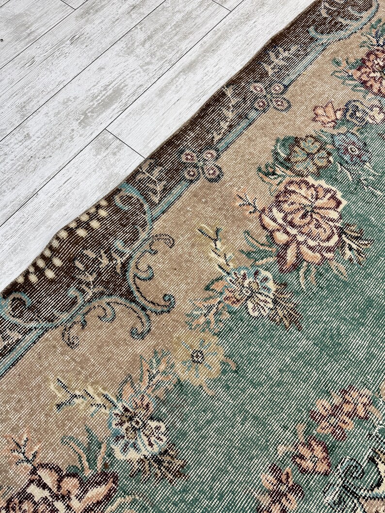 Oversized vintage Turks tapijt – handgeweven wollen tapijt, groot boho-tapijt voor woonkamer, slaapkamer of eetkamer, 7,1 x 9,9 ft afbeelding 5