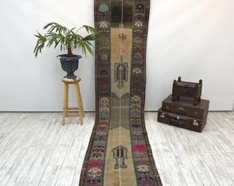 Turkish runner rug, Handmade rug, Vintage rug, Orange runner rug, Home decor, Oriental rug, Oushak decor, Hallway rug, 2.6 x 11.8 ft