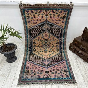 heriz style rug, shiraz rug, turkish rug, turkish rug, afghan rug, oushak rug,qashqai rug, pink and orange rug, ethnic rug 3.7x6.5 ft,