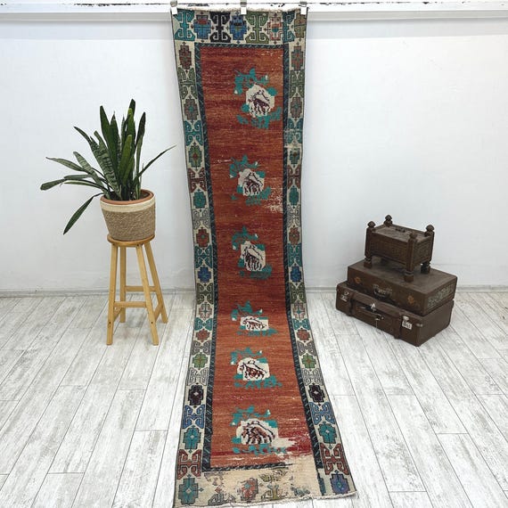 Hallway rug, Turkish runner Rug, Turkish handmade rug, Vintage runner rug, Handmade rug, Faded rug, Bohemian rug, Kitchen rug, 2.5 x 11.4 Ft