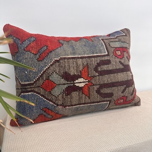 Decorative Throw Pillow,Turkish Rug Pillow, 16x24&quot;, Vintage Pillow, Decorative Pillow Cover, Kilim Cushion,Ethnic Pillow, Kilim Pillow