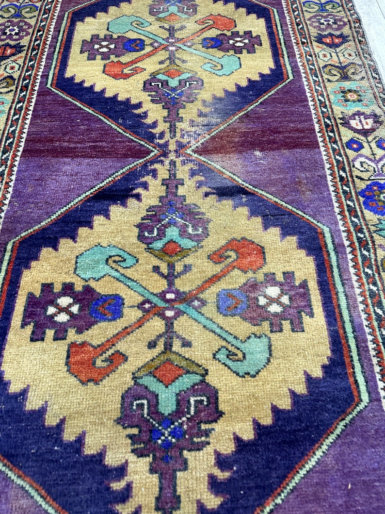 Lovely Different Runner Rug, Purple Runner Rug , 4x11 Vintage Hallway