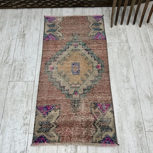 Mini tapis,Paillasson,Petit tapis Oushak,Tapis vintage,Tapis anatolien,Mini tapis turc,Tapis fait main en laine,Petit tapis,Tapis naturel, 1,5 x 3 pi