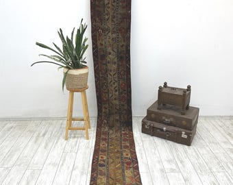 alfombra anudada a mano, alfombra de entrada, alfombra de diseño, alfombra para escaleras, alfombra vintage, alfombra de retazos, alfombra turca, alfombra ikat, alfombra de lana, 1,6 x 10,3 pies,