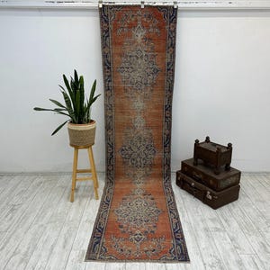 turkish rug, faded rug, oriental rug, vintage runner rug 2.9 x 11.4 Ft aztec rug, boho rug, kitchen rug, handmade rug, organic rug