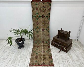 3 x 8 vintage vloerkleed, handgemaakt vloerkleed, pastelkleurige entreetapijt, gangkleed, smal loper vloerkleed, 3 x 8 Turks tapijt, anadol-tapijt 3 x 8, rustiek decortapijt, 2,2 x 8,6