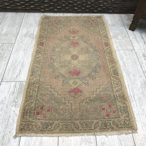 Turkish Mini Rug, Small Vintage Rug, Small Oushak Rug, Faded Rug, Kitchen Mat, Bedroom Rug, Laundry Rug, Turkish Doormat, 1.8x3, Boho Rug