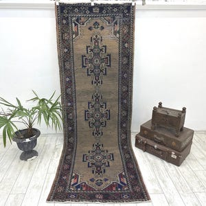 Handmade Wool Runner 3.3x9.5 ft – Vintage Narrow Hallway Carpet, Boho Distressed Turkish Tribal Rug