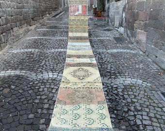 Sehr langer türkischer Läuferteppich (80 x 725 cm), Vintage-Stil, extra lang, ideal für Flur, schmale Räume und Boho-Dekoration.
