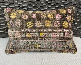 Vintage 16 x 24 kelim kussensloop – handgemaakt Turks kussen, zacht boho plaid voor bank, bank of slaapkamer, ideaal interieuraccent