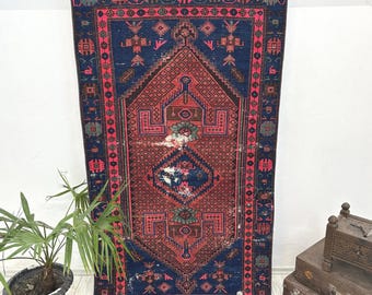 Vintage Turkish Wool Rug, Pink Tribal Oushak Rug, 3.7x6.8 ft